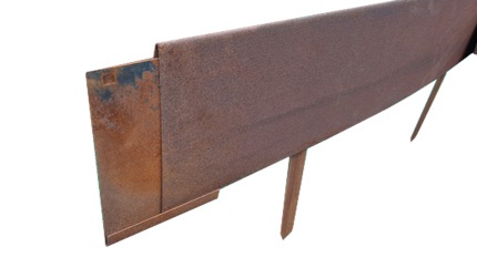 CorTen staal flex / recht 220x20x0.16 cm  incl 4 pennen en koppelst.